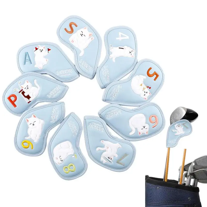 

9Pcs Golf Headcovers Cute Cat Golf Club Head Covers PU Leather Protector Waterproof Irons Headcover Set Golf Sports Accessories