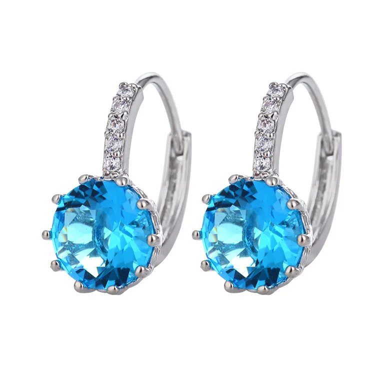 

Candy Color Shinning Full Crystal AAA Cubic Zirconia Stud Earrings for Women Solid Silver Color Brincos Jewelry 9 Color