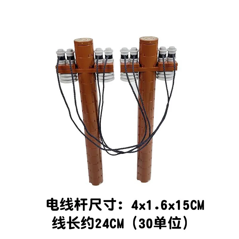 

Small particles assembled utility poles building blocks train track scene ornaments urban power grid building road pillars