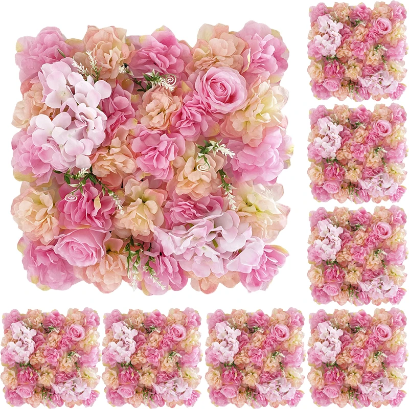 8PCS/Lot Artificial Rose Flower Wall Panels with Hydrangea Peony for Baby Shower Background Home Party or Wedding Decoration