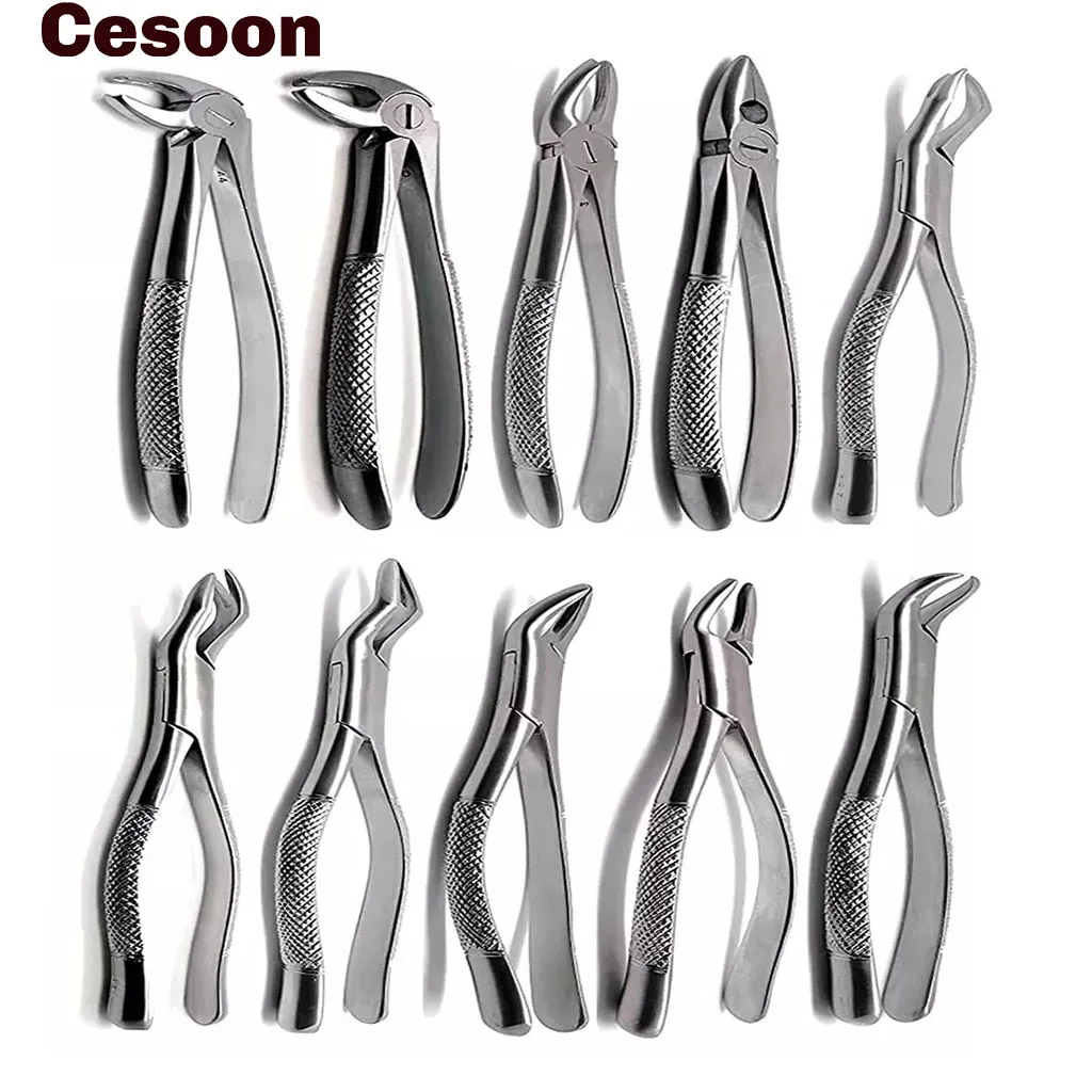 

Cesoon 10Pcs/Set Dental Extracting Forceps Teeth Extraction Pliers Kit for Adult/Children Stainless Steel Dentist Surgical Tool