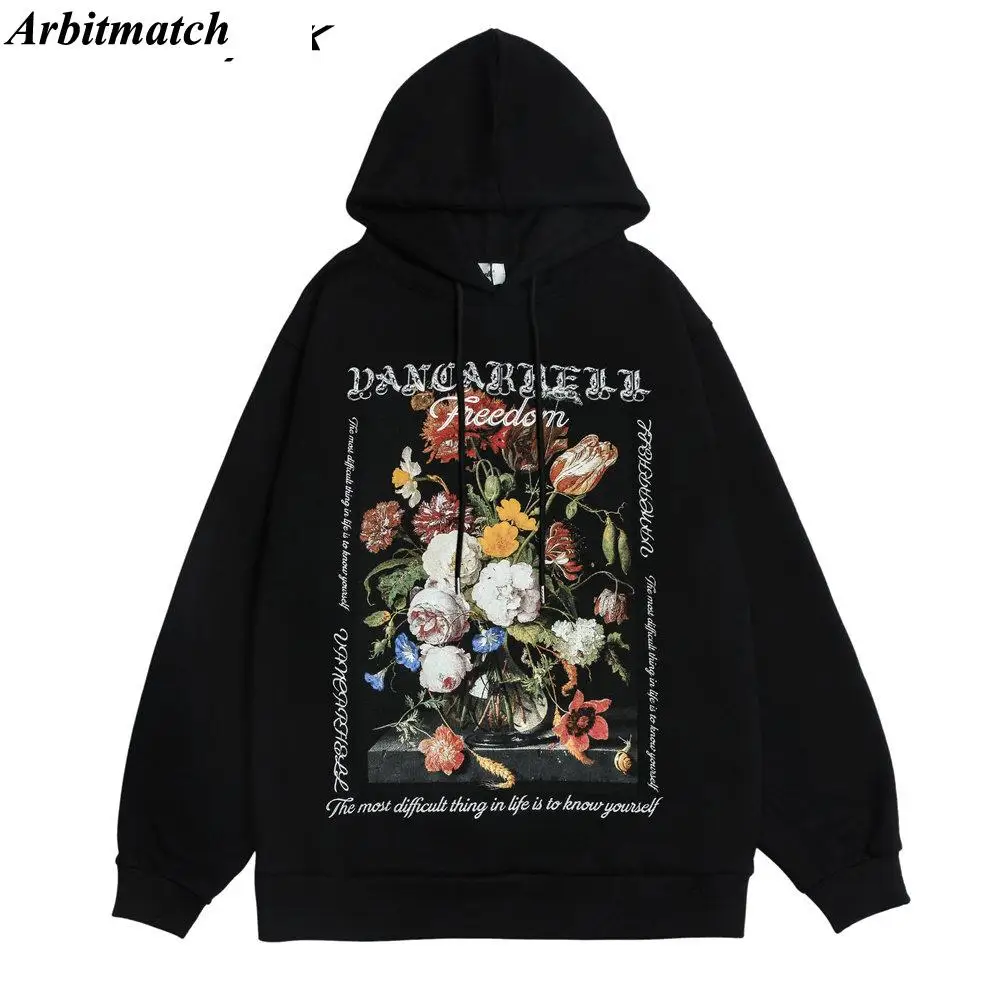 

Men's Hoodies Vintage Flowers Print Pullover Casual Streetwear Hoodies 2022 Autumn Harajuku Oversized Hoodie Men's Clothing
