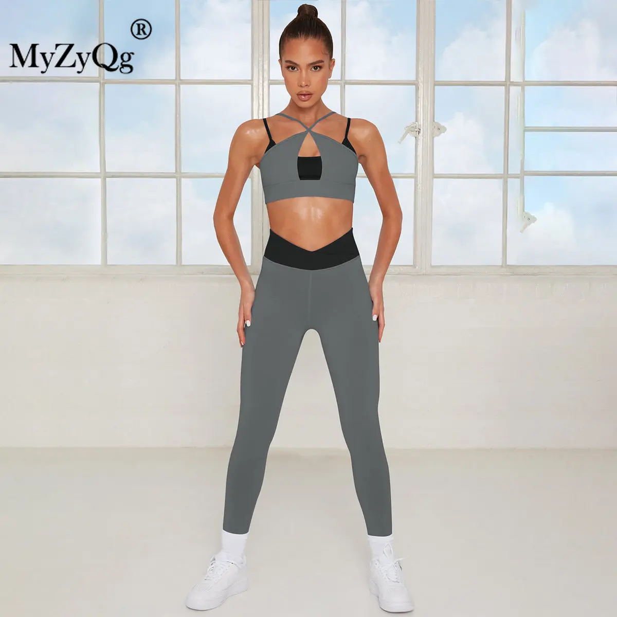 

MyZyQg Women Candy Double Patchwork Yoga Two-piece Set Sports Running Gym Bras Leggings Fitness Pant Suit