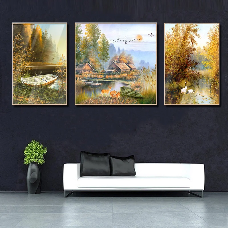 

Landscape Oil Painting on Canvas Abstract Flowers Art Picture with Frame Living Room Decor Poster Nordic Modern Print Drawing
