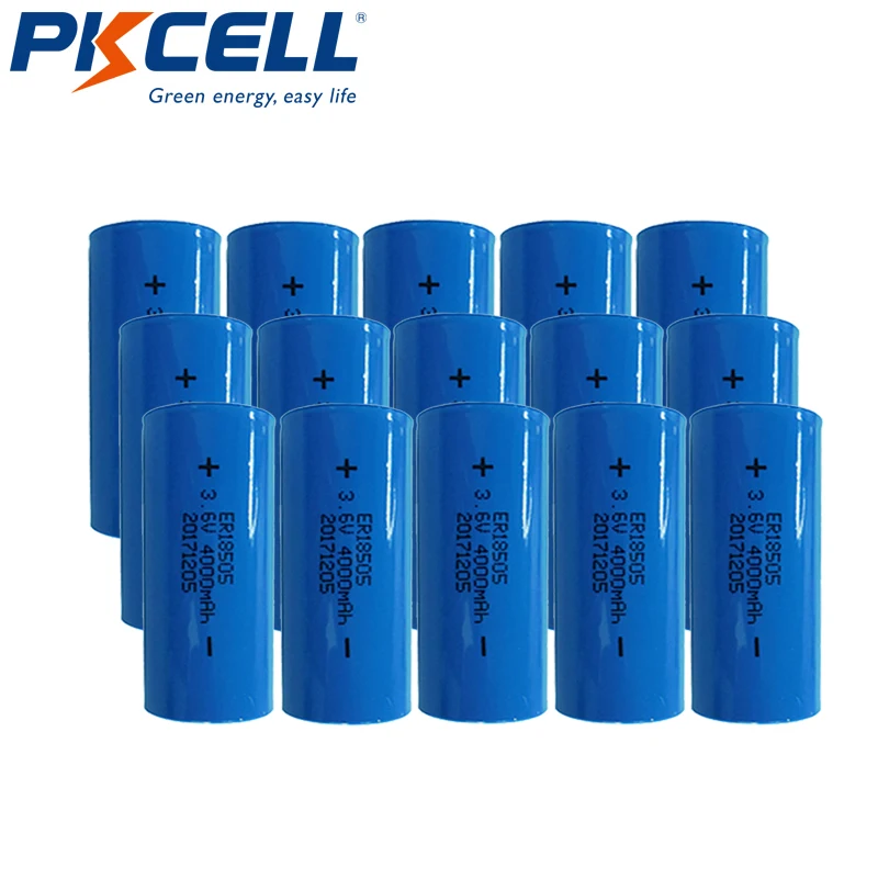 

15pcs PKCELL ER18505 18505 3.6V A size Lithium Battery ER18505 4000Mah Li-SOCl2 PLC controly battery standby power Alarms