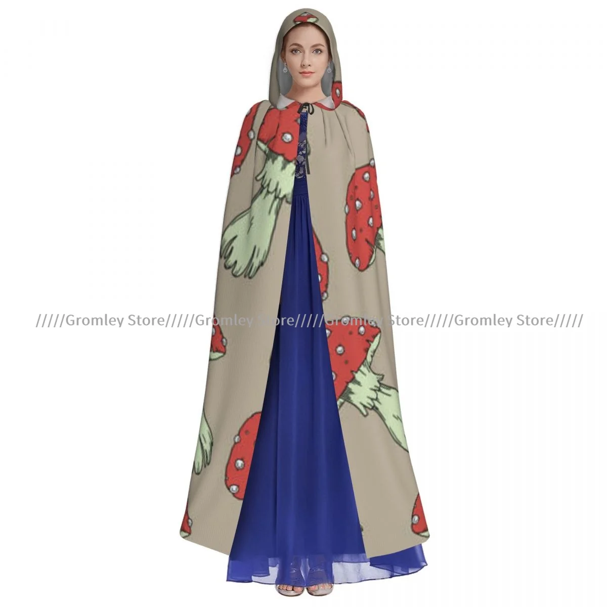 Длинный халат с капюшоном ведьмы МАНТИЯ С агарическим рисунком грибов для