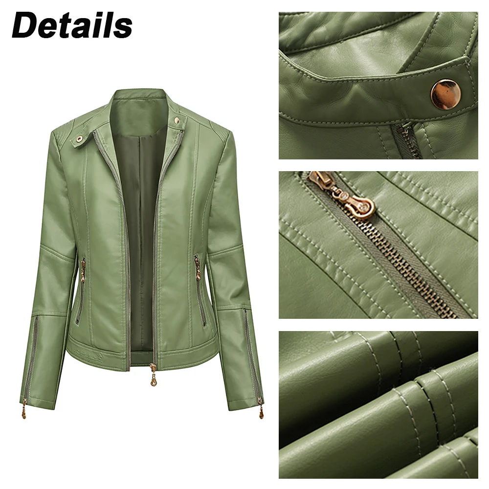 Autumn Winter Pu Faux Leather Short Jackets Women Long Sleeve Zipper Slim Motor Biker Leather Coat Female Outwear Punk Tops