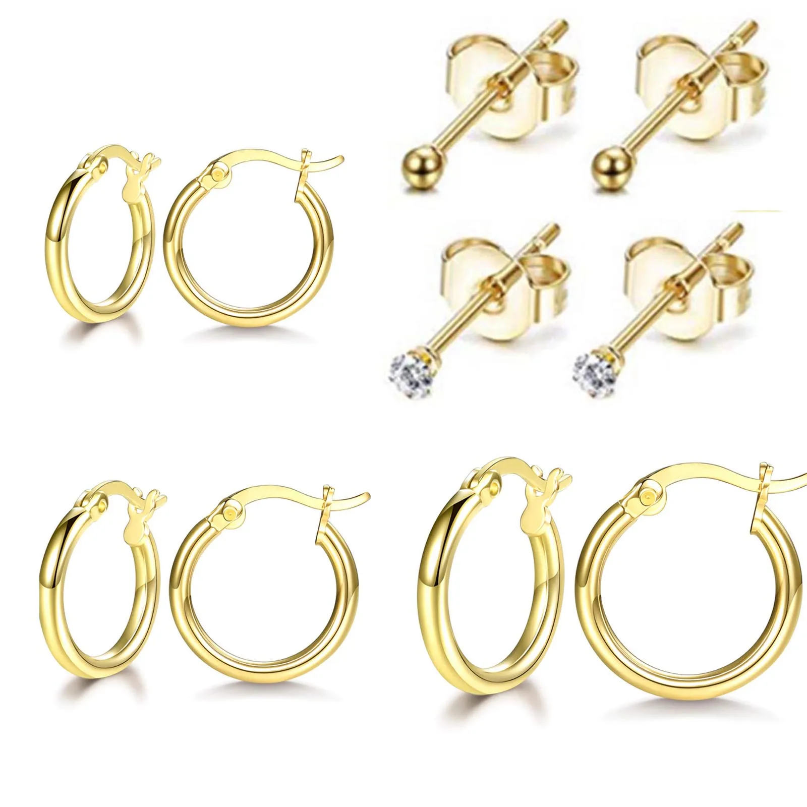 1-5Pairs Stainless Steel Small Tiny Cartilage CZ Ball Stud Earrings Huggie Hinged Unisex Sleeper Hoops Earrings Piercing Jewelry