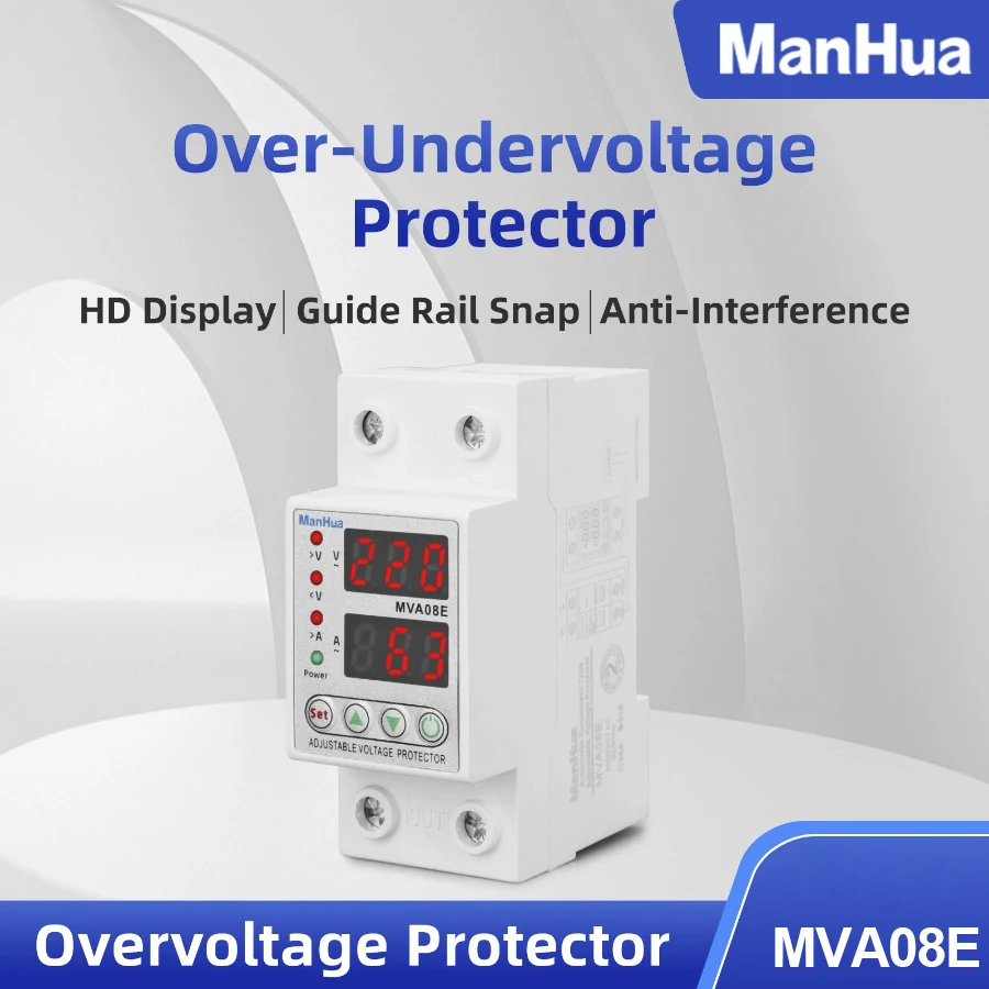 Умная цифровая Защита от перенапряжения Manhua MVA08E 220 В 40 А 63 сенсорный HD дисплей -