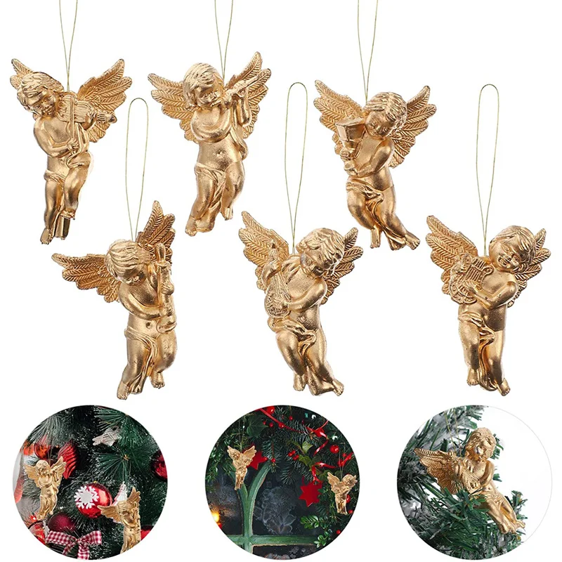 

6Pcs/Set Christmas Ornaments Mini Angel Cherub Miniature Angels Figurine Xmas Tree Hanging Decoration for DIY Wedding Party