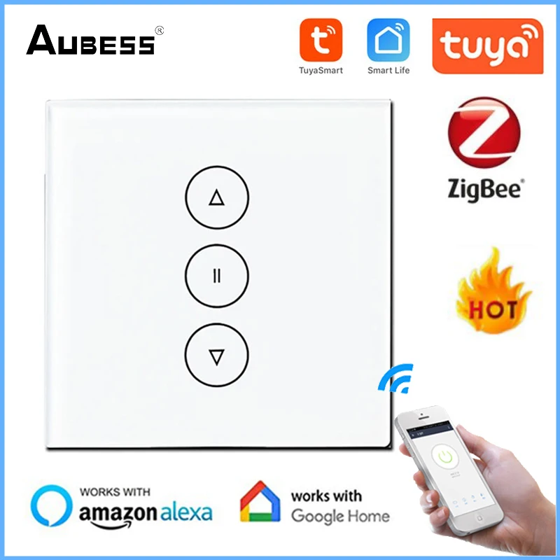 

Выключатель для штор Zigbee Tuya, дистанционное управление, сенсорная панель 86, голосовое управление, для рулонных затворов двигателя, для Smart Life,...