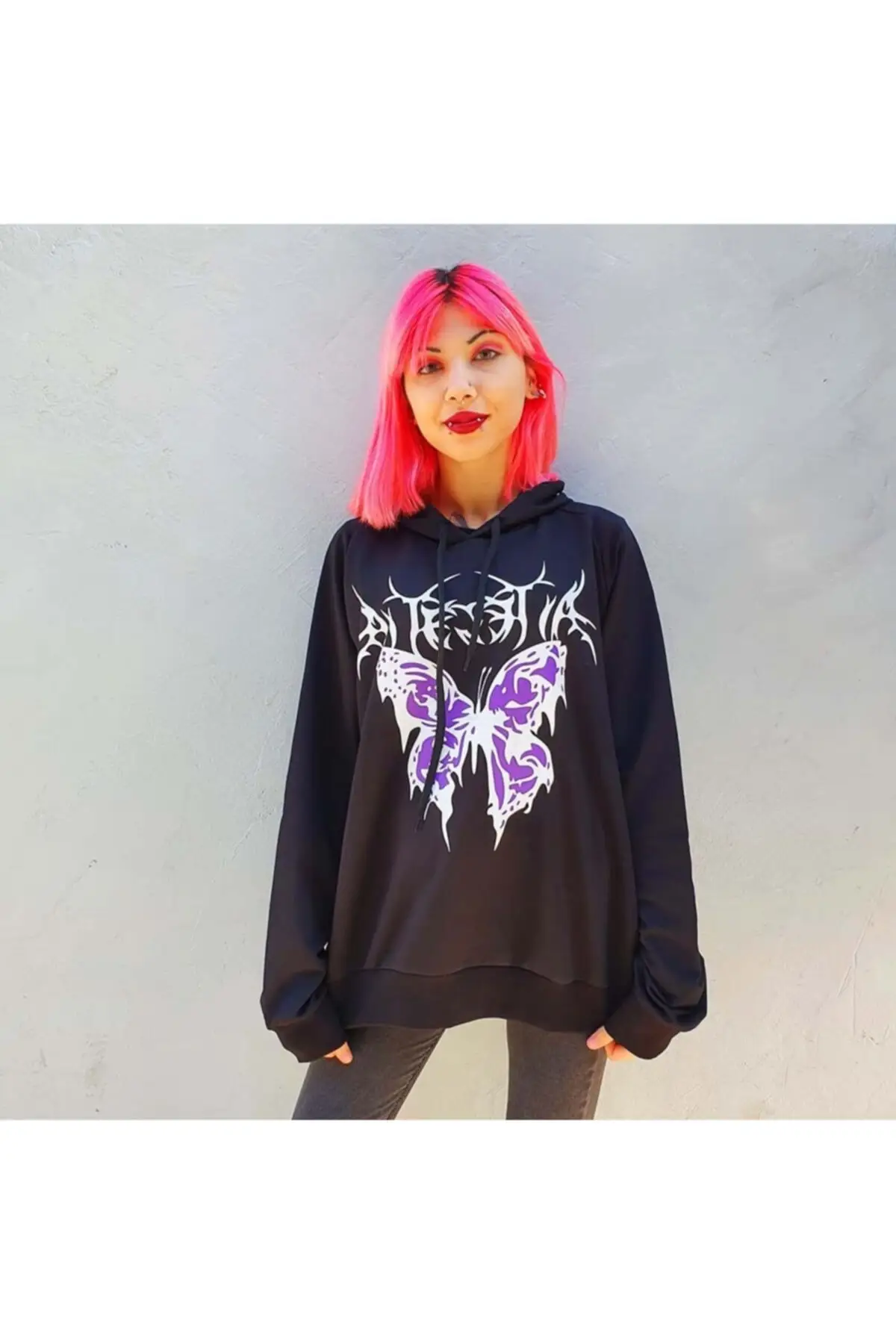 

Women's Sweatshirt Gloomy Butterfly Black (Unisex) Hooded 2 Yarn Hoodies Fashion All Season New Pullovers Fleece lovers Fleece
