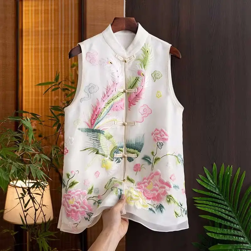 

Temperament National Vest Waistcoat Women Jacket 2023 Spring Summer Heavy Industry Embroidery Chinese Style Short Coat Tops Z685