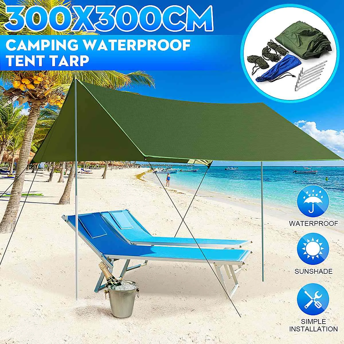 

10x10 ft Summer Outdoor Sun Shade Sail Nylon 210T Anti-UV Block Sun Shelter Waterproof Garden Courtyard Awning