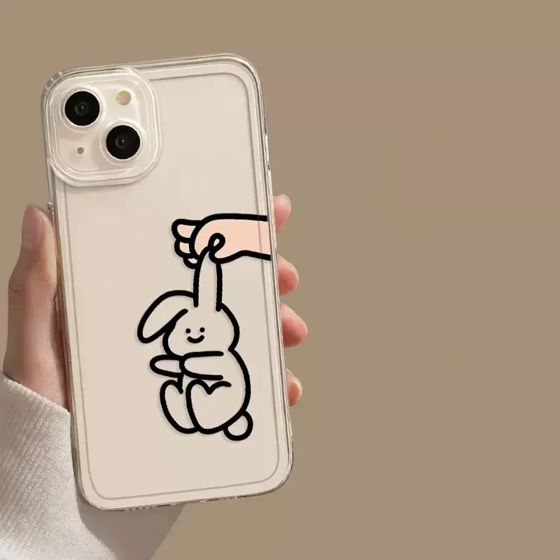 Забавный простой прозрачный чехол для телефона с кроликом iPhone 16 15 13 11 12 14 Pro Max Mini XR