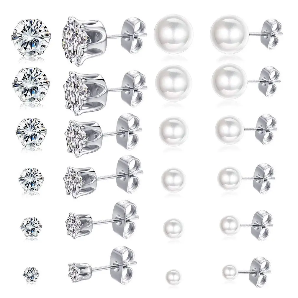 

Серьги-гвоздики из нержавеющей стали, 18 К, 3-8 мм, 12 пар