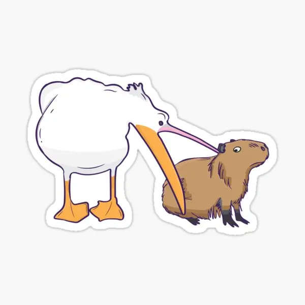 Pelican Tries To Eat Capybara Funny Cute  5PCS Stickers for 