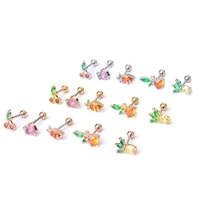 1pc macaron color new earrings fruit shape zircon puncture ear studs 20g stainless steel tragus piercing jewelry