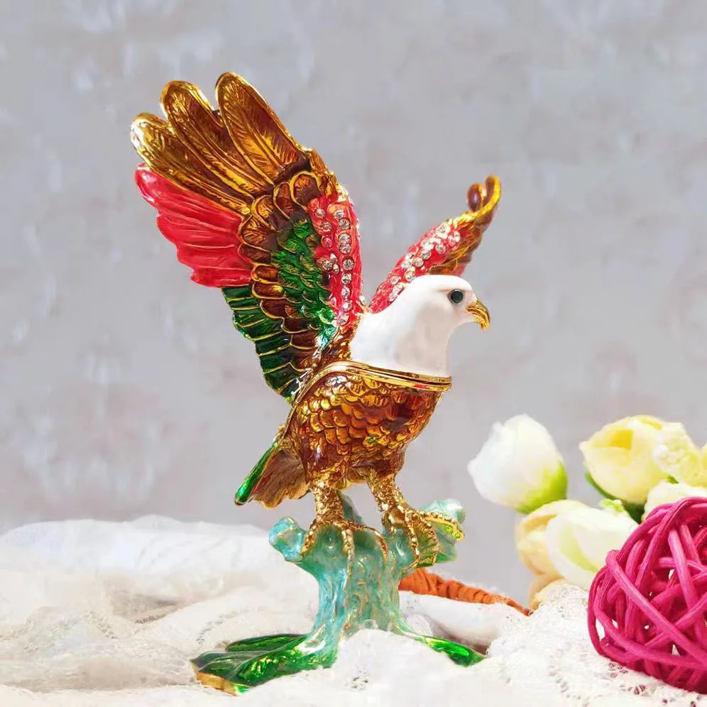 

Металлическая шкатулка для драгоценностей в виде орла, высококачественная фигурка ястреба с навесными классическими украшениями в виде птиц, уникальный подарок для семьи