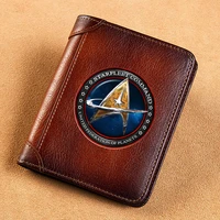 high quality genuine leather men wallets classic starfleet command printing short card holder purse luxury brand male wallet