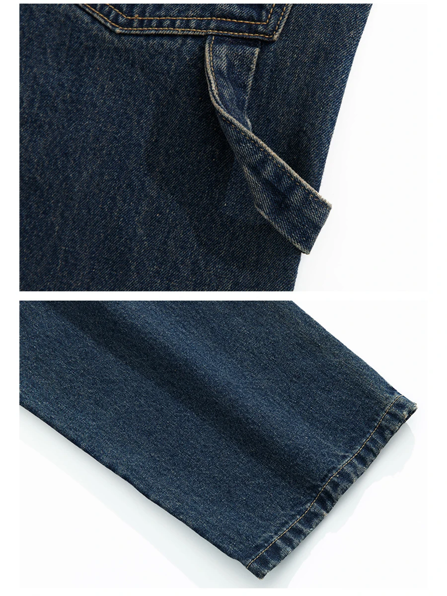 European and American High Street Men's Straight Loose Jeans Streamer Design New All-match Straight Washed Trousers Denim Jeans