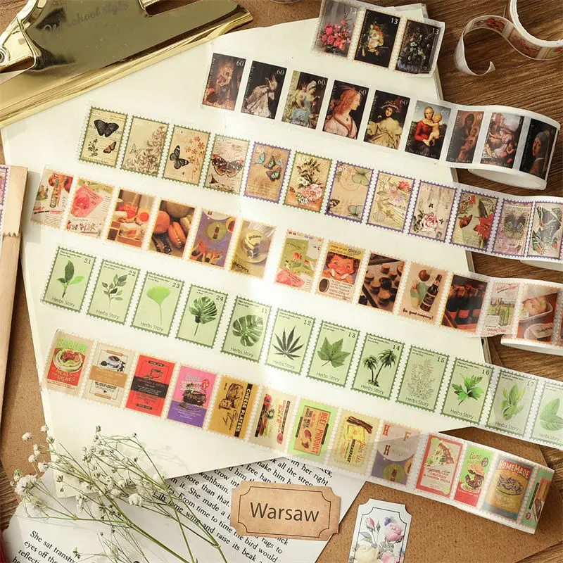 

Vintage garden washi tape creative retro style plant stamps movie stickers small stickers DIY colorful personality stationery
