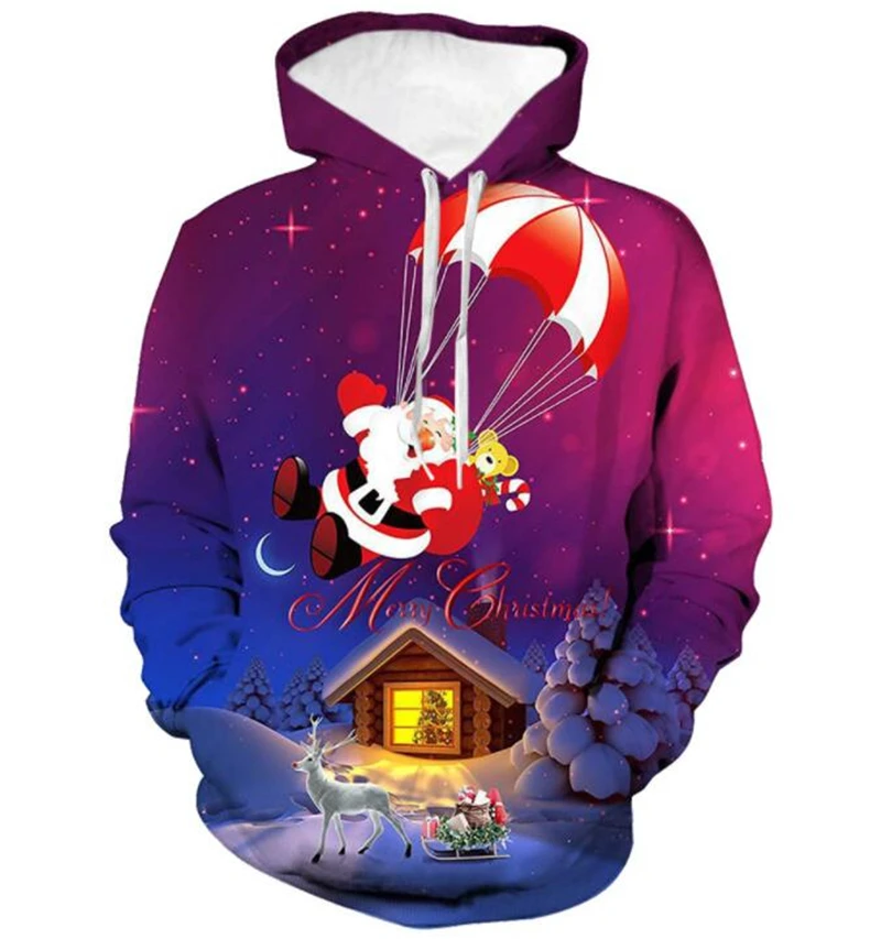 

Cartoon Men's Hoodie Santa Print Christmas Street Top Pullover Hoodie Children's Clothing Oversized Men's Hoodie
