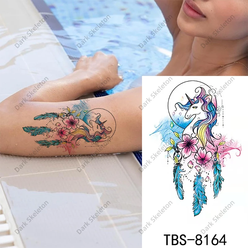 Цветок Роза вспышка искусственная Татуировка змея Единорог бабочка Временная