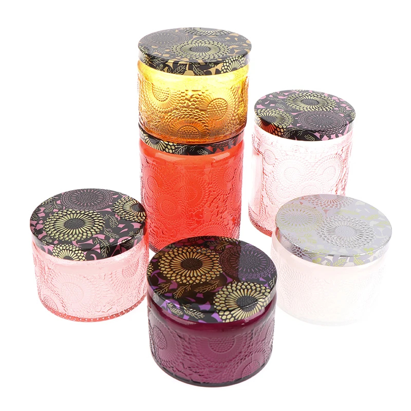 

1PC 120/250ml Retro Color Carved Glass Candle Cup Candles Jar With Lid Scented Candle Jar Home DIY Candle Cup Aromatherapy