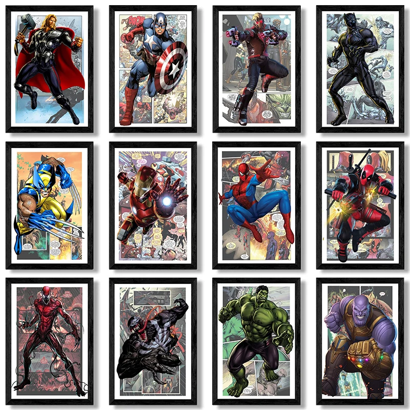 Творческий комикс постер Marvel Мстители Человек-паук Железный человек хурк