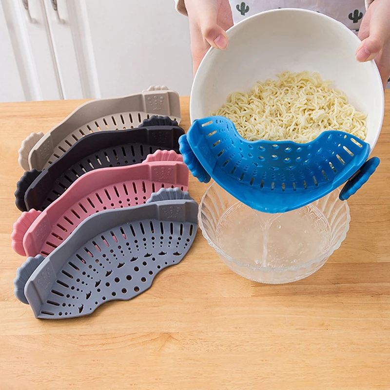 

Силиконовое ситечко с зажимом, кухонная стойка для слива сковородок, воронка для чаши, дуршлаг для мытья пасты, излишки жидкости, мир