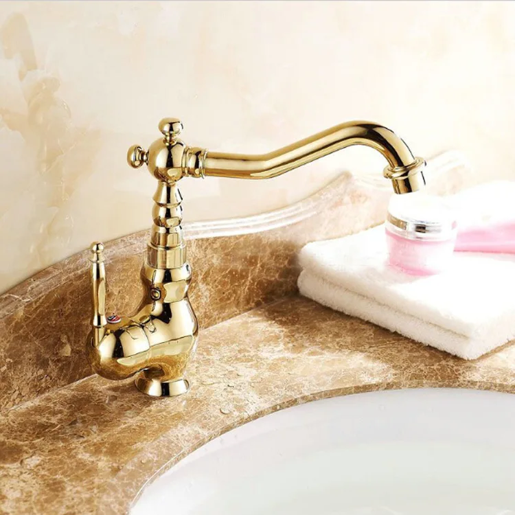 

Brass titanium-plated gold basin hot and cold water faucet undercounter basin wash basin rotatable mixing water single faucet