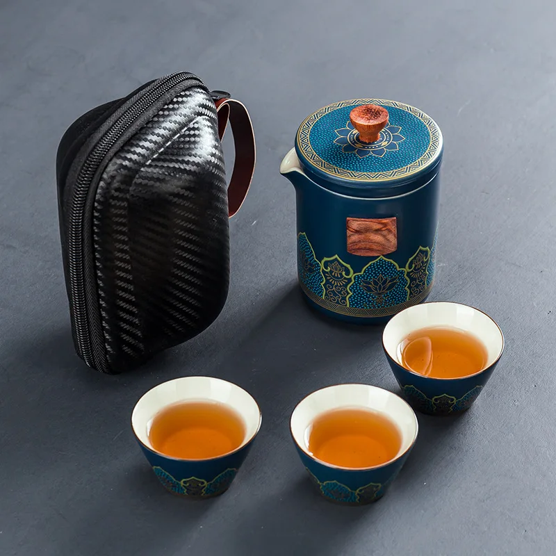 

Портативный Китайский керамический чайный сервиз, портативный чайный сервиз, дорожная посуда для напитков, бытовая чайная посуда с ящиком ...