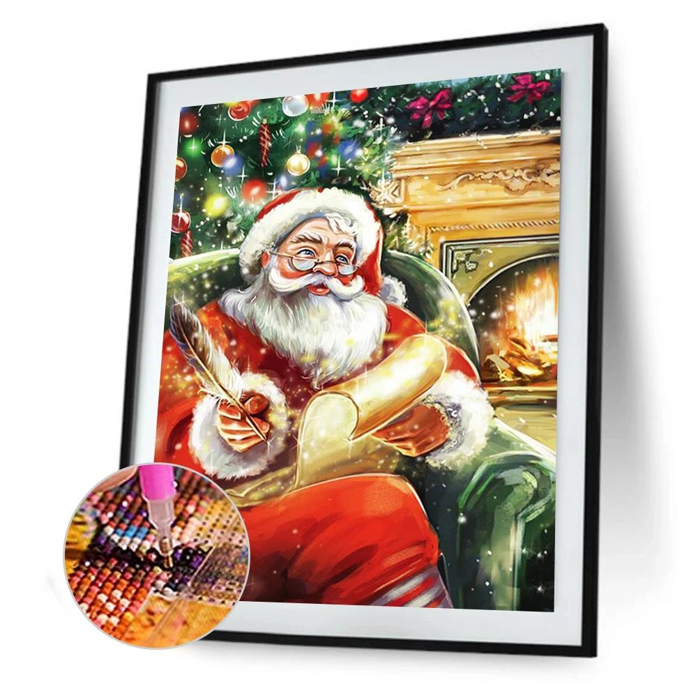 

5D Diamond Mosaic Santa Claus Full Round Drill Rhinestone Kit Home Bedroom Living Room Hanging Drawing Ornaments