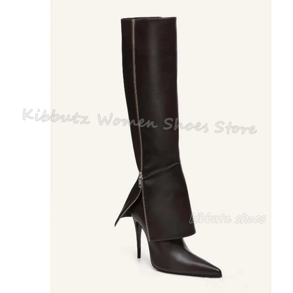 Ботинки до колена с застежкой-молнией по бокам однотонная модная лаконичная