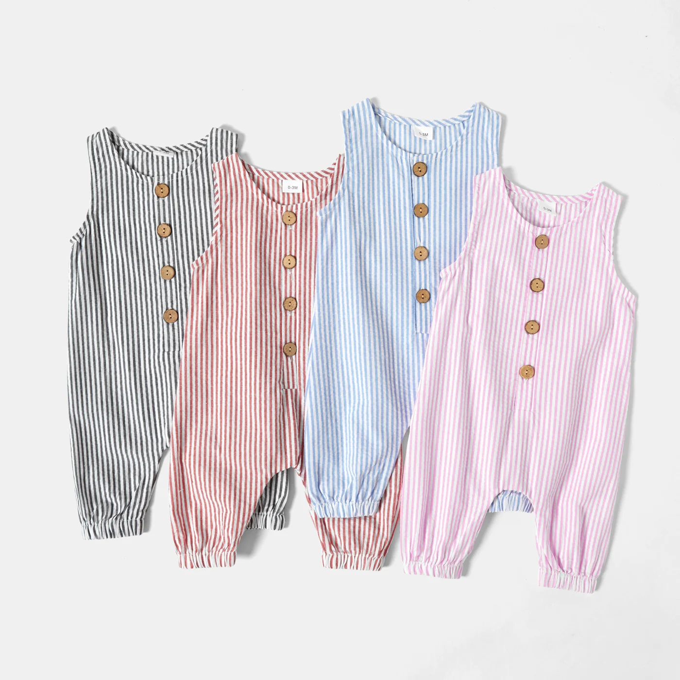 

PatPat 100% Cotton Stripe Print Sleeveless Baby Jumpsuit