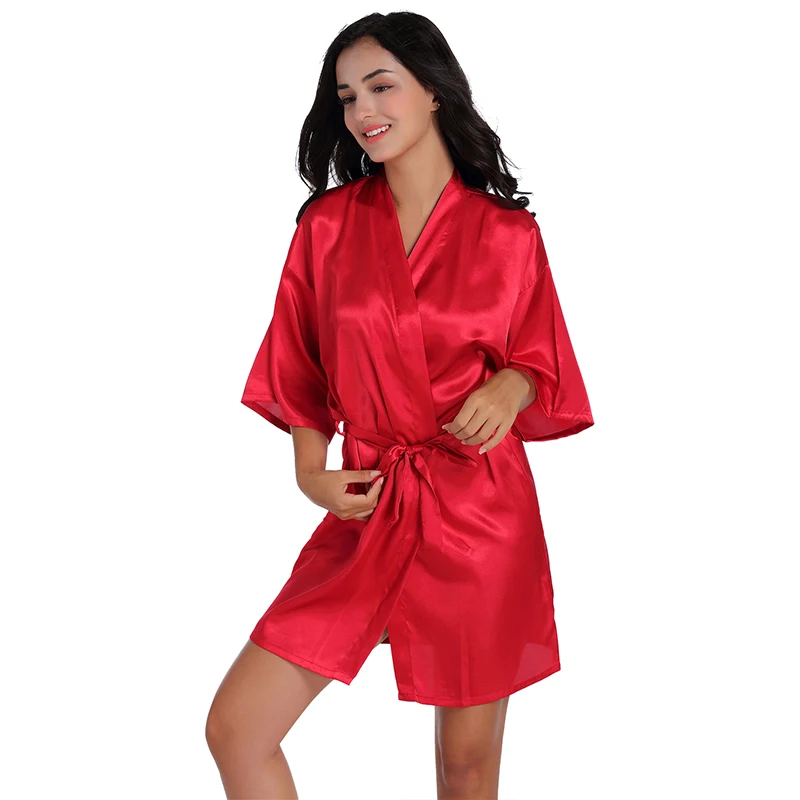 Women's Pure Short Silky Robes Bridesmaid Party Satin Robe Sleepwear For Wedding