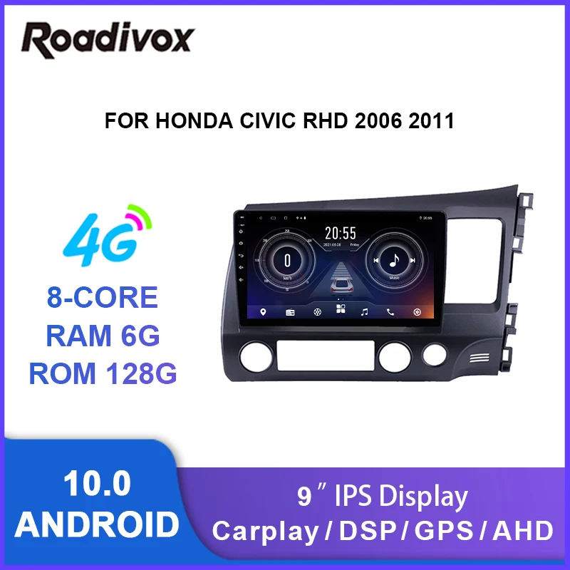 

9" android 10.0 car radio video gps navigation player for honda CIVIC RHD 2006 2011 multimedia autoradio stereo head unit