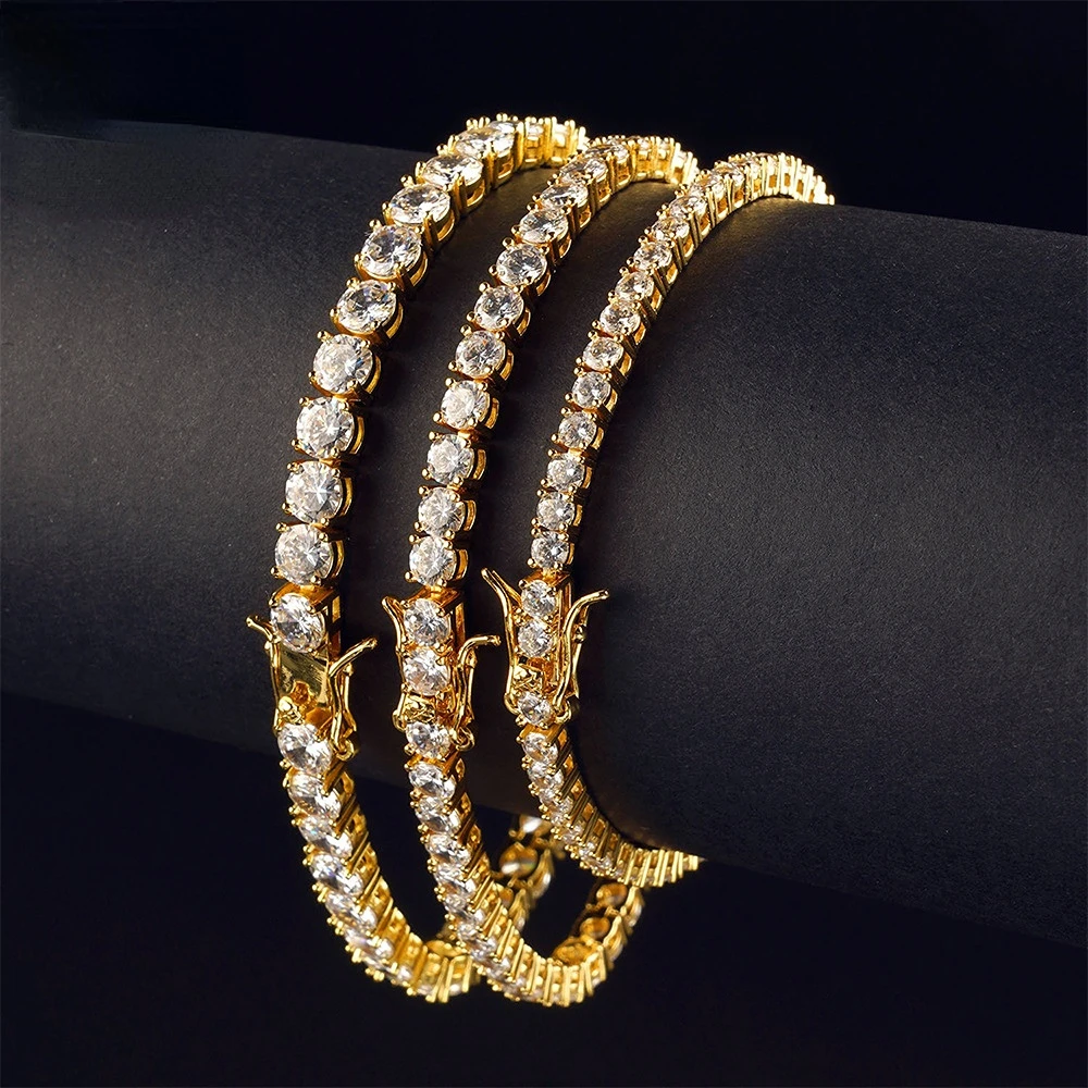 

Позолоченные браслеты в стиле хип-хоп для мужчин и женщин, ювелирные украшения со сверкающими Фианитами, теннисные браслеты под золото и серебро 3 мм/4 мм/5 мм