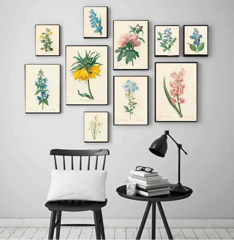 Винтажные постеры и принты садовых пионов роз лилий дикие цветы Картина на