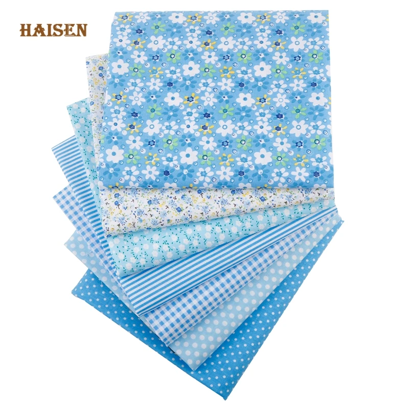 

7pcs Blue Thin Cotton Fabric Patchwork For Sewing Scrapbook Cloth Fat Quarters Tissue For Quilting Needlework Pattern 50cm*50cm