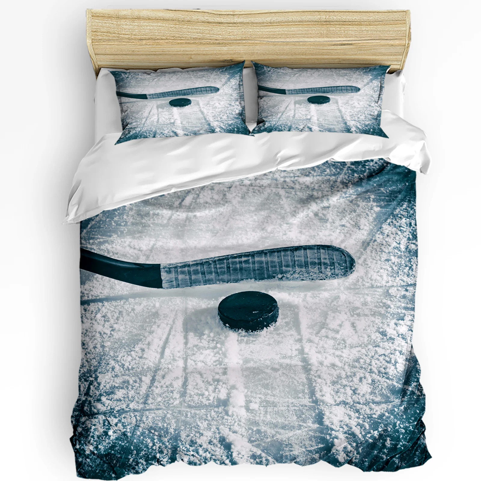 3pcs Bedding Set Ice Hockey Sports Home Textile Duvet Cover Pillow Case Boy Kid Teen Girl Covers