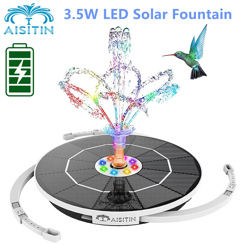 AISITIN 3.5W LED Solar Fountain for Bird bath, 3000mAh Battery Solar Water Fountain with 6 Nozzles, Solar Fountain Pump for Pond