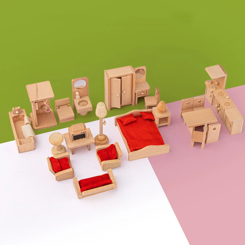 

Wooden Doll House Furniture Room Decoration Set Doll Education Pretend House Game Toys Children Boys Girls Toys