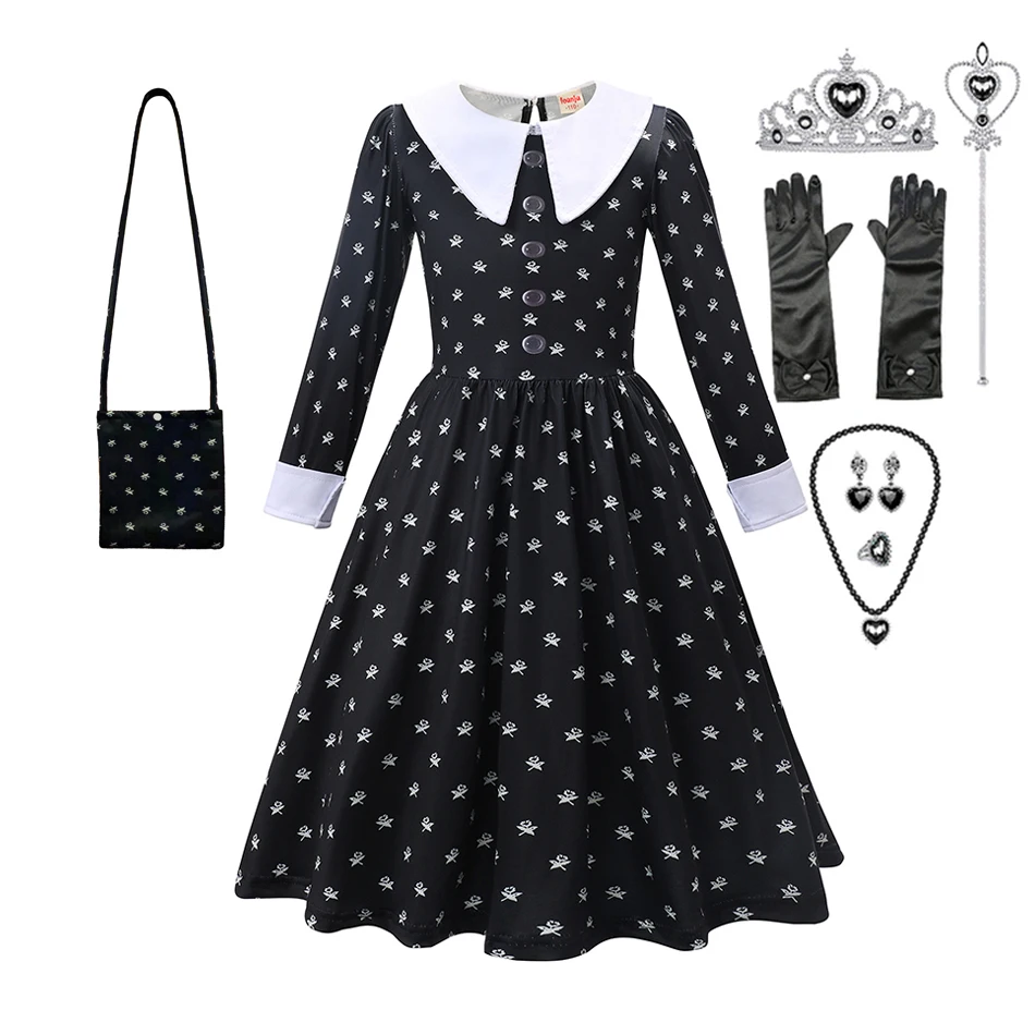 Wednesday Addams Cosplay Dress for Girl Kids Movie Wednesday Cosplay Costumes Black Gothic Dresses Halloween Party Women Clothes images - 6