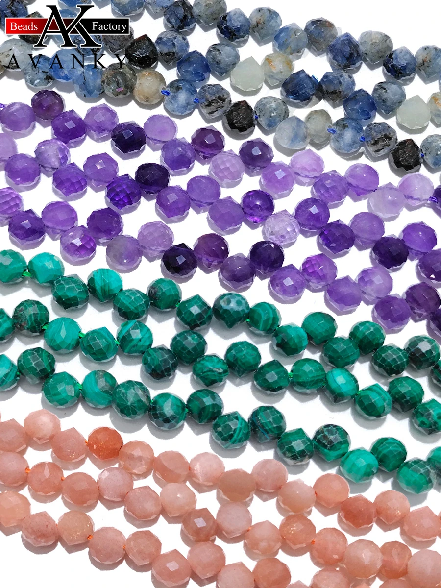 

Natural Stone 6mm Malachite Kyanite Amazonite Amethyst Sapphire Grape Sun Stone Topaz Faceted Water Drop Spacer Beads For Diy