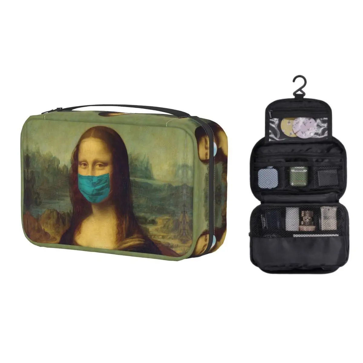 

Mona Lisa Chewing Blue Bubble Gum Makeup Bag Travel Cosmetic Organizer Van Gogh Leonardo da Vinci Hanging Storage Toiletry Bags