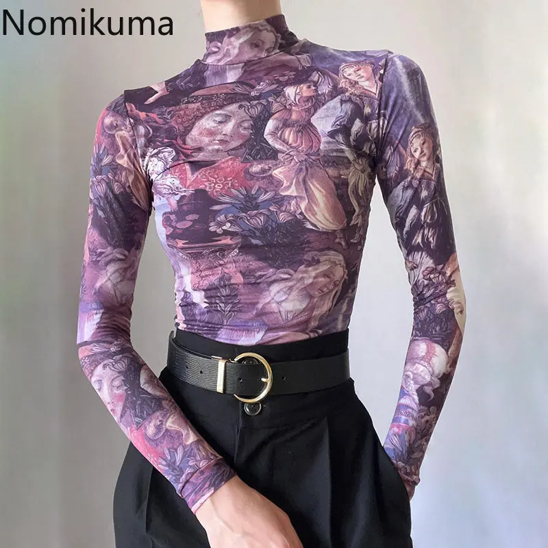 

Топы Nomikuma Y2k, весна-осень, воротник-стойка, контрастный цвет, принт, тонкие рубашки, Harajuku, винтажная мода, уличная женская одежда
