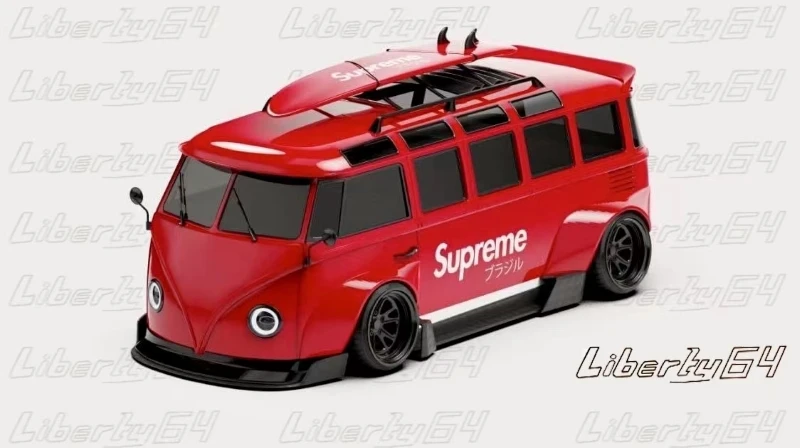 (Pre-pedido) Liber64 1:64 T1 Van con portaequipajes para techo SUP Red Model Car