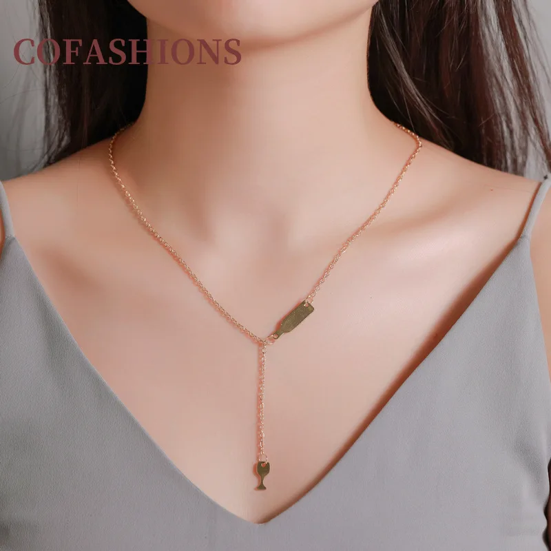 

Simple Beer Cup Pendant Necklace For Women Wine Bottle Gold Silver Color Triangle Statement Choker Party Jewelry Gift